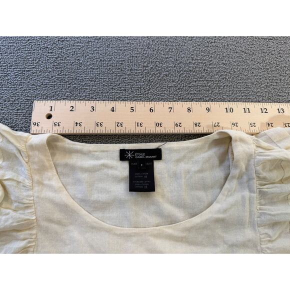 Etoile Isabel Marant Women's Size 1Cream Cotton Blend Ruffle Puff Sleeve Top - Picture 6 of 15